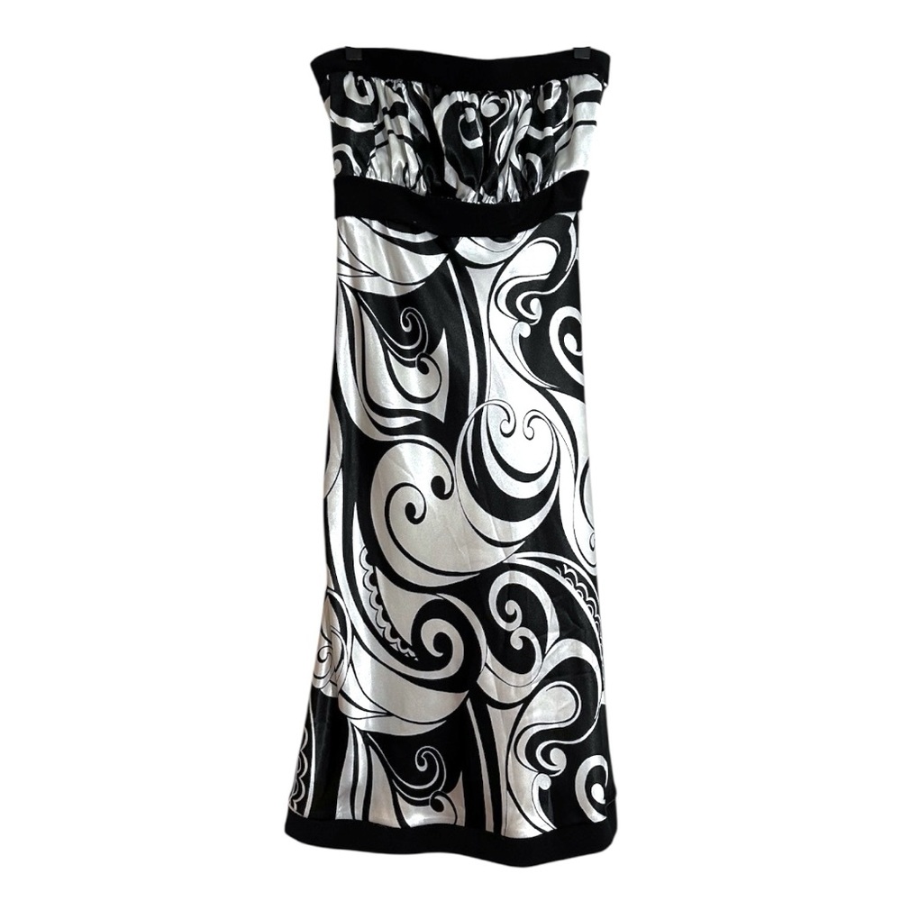 THX Thanx Collection Black White Strapless Swirl Print Tube Dress Y2K Size Small